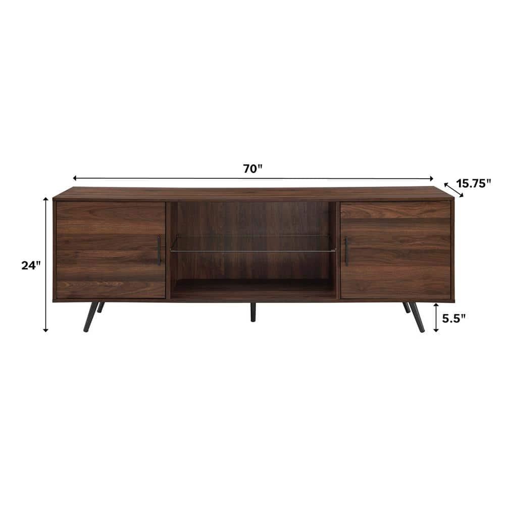 70" Dark Walnut Mid-Century Modern TV Stand with Cabinet