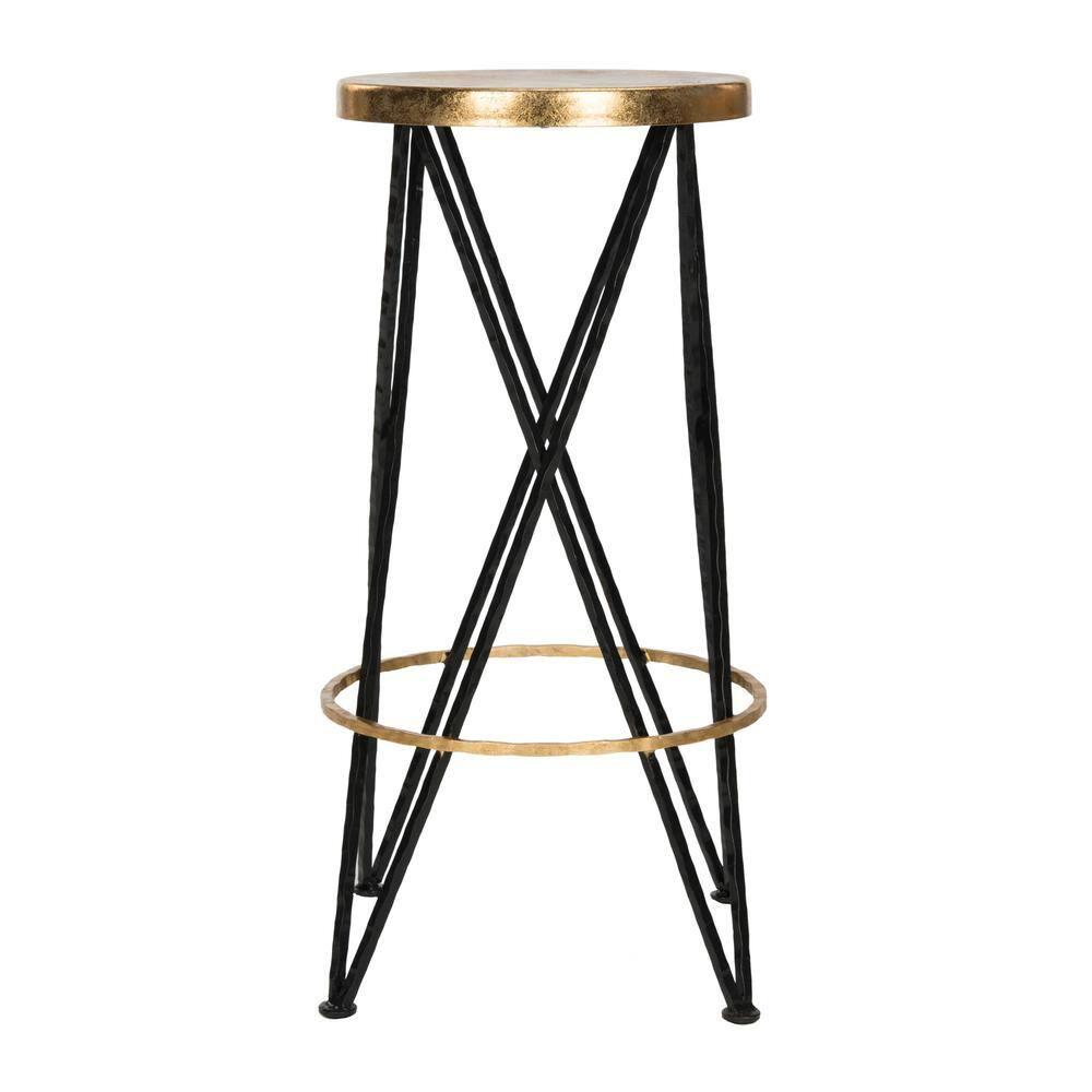SAFAVIEH Hester Mid-Century Retro Round Top Bar Stool, Black/Gold