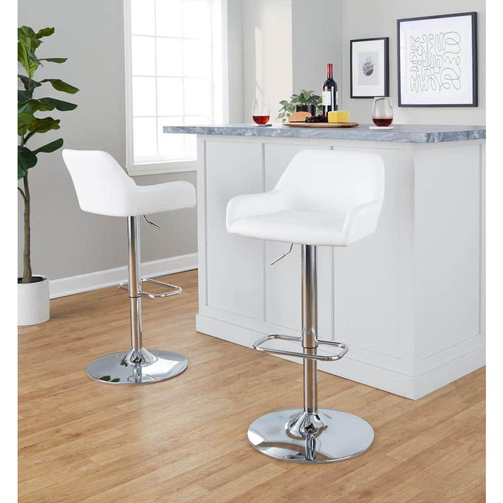 LumiSource Chrome Metal, White PU Daniella Adjustable Barstool - Set of 2