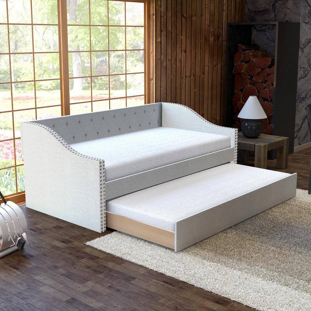 Boyd Sleep Manchester Upholstered Daybed with Pull Out Trundle, Twin Size, Tufted Backboard,