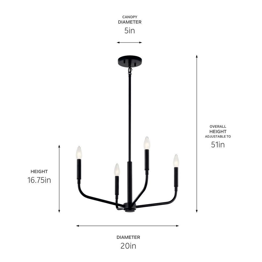 Black Mini 4-Light Candle Chandelier with Incandescent Bulbs