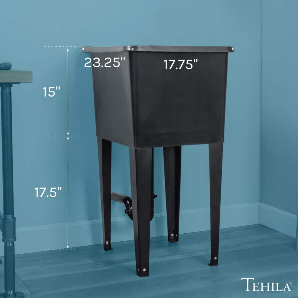 TEHILA Space Saver 16 Gallon Black Utility Sink with Black Steel Legs