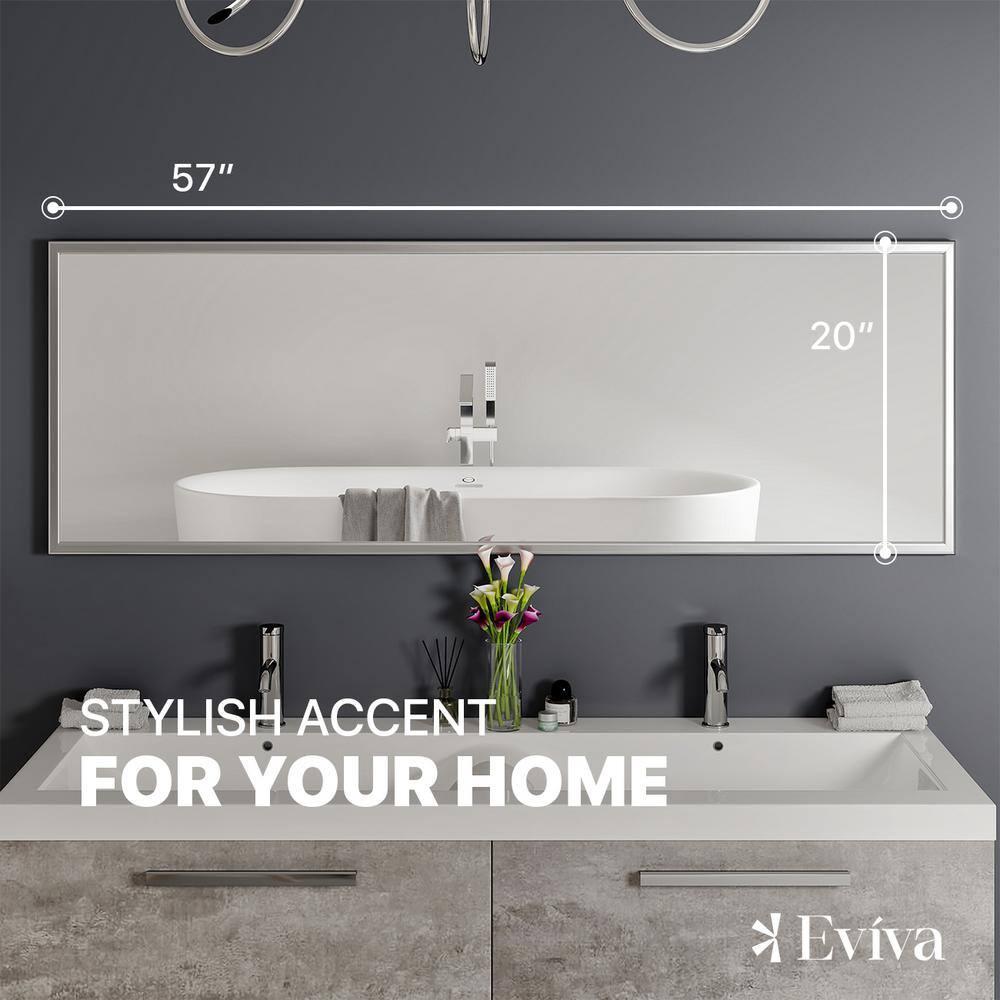 Eviva Sax 57X20 Brushed Metal Frame Bathroom Wall Mirror