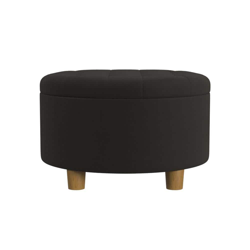 Tufted Round Storage Ottoman Velvet Brown - HomePop: Elegant Honey Oak Legs, Upholstered, Easy to Assemble