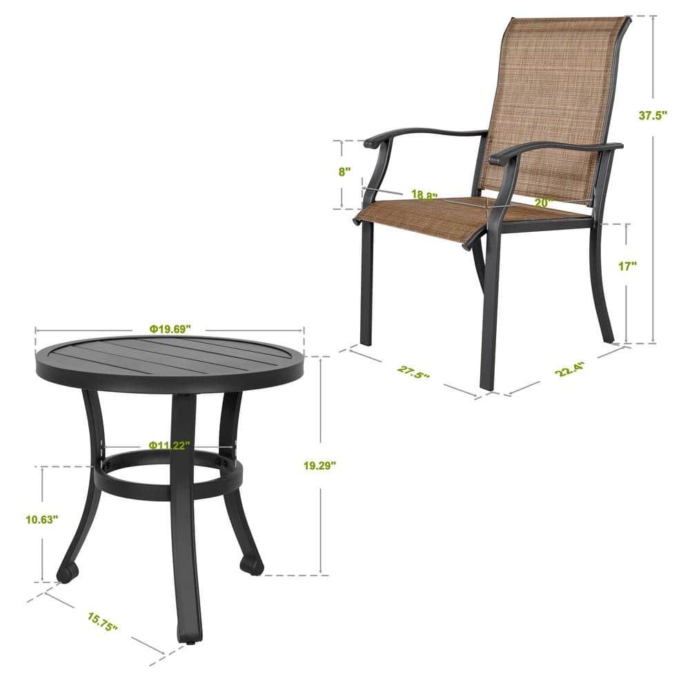 Nuu Garden Outdoor 3-Piece Iron Bistro Set, 2 Textilene Bistro Chairs and 20 Inch Round Slatted Bistro Table