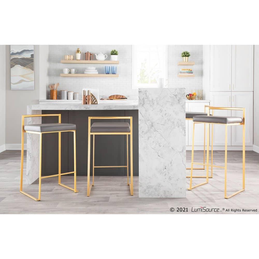 Set of 2 31" Fuji Contemporary Barstools Gray - LumiSource: Upholstered, Metal Frame, Fixed Height