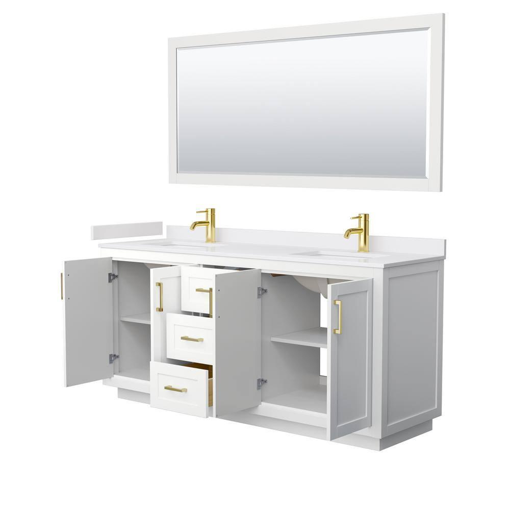 Wyndham Collection Miranda 72" Freestanding Double Bathroom Vanity with Cultured Marble Top with 70" Mirror | Wayfair