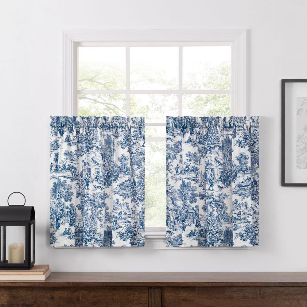 Ellis Curtain Victoria Park Toile Room Darkening Window Rod Pocket Pair Set With 2 Tiers - 2-Piece - 68x36", Blue
