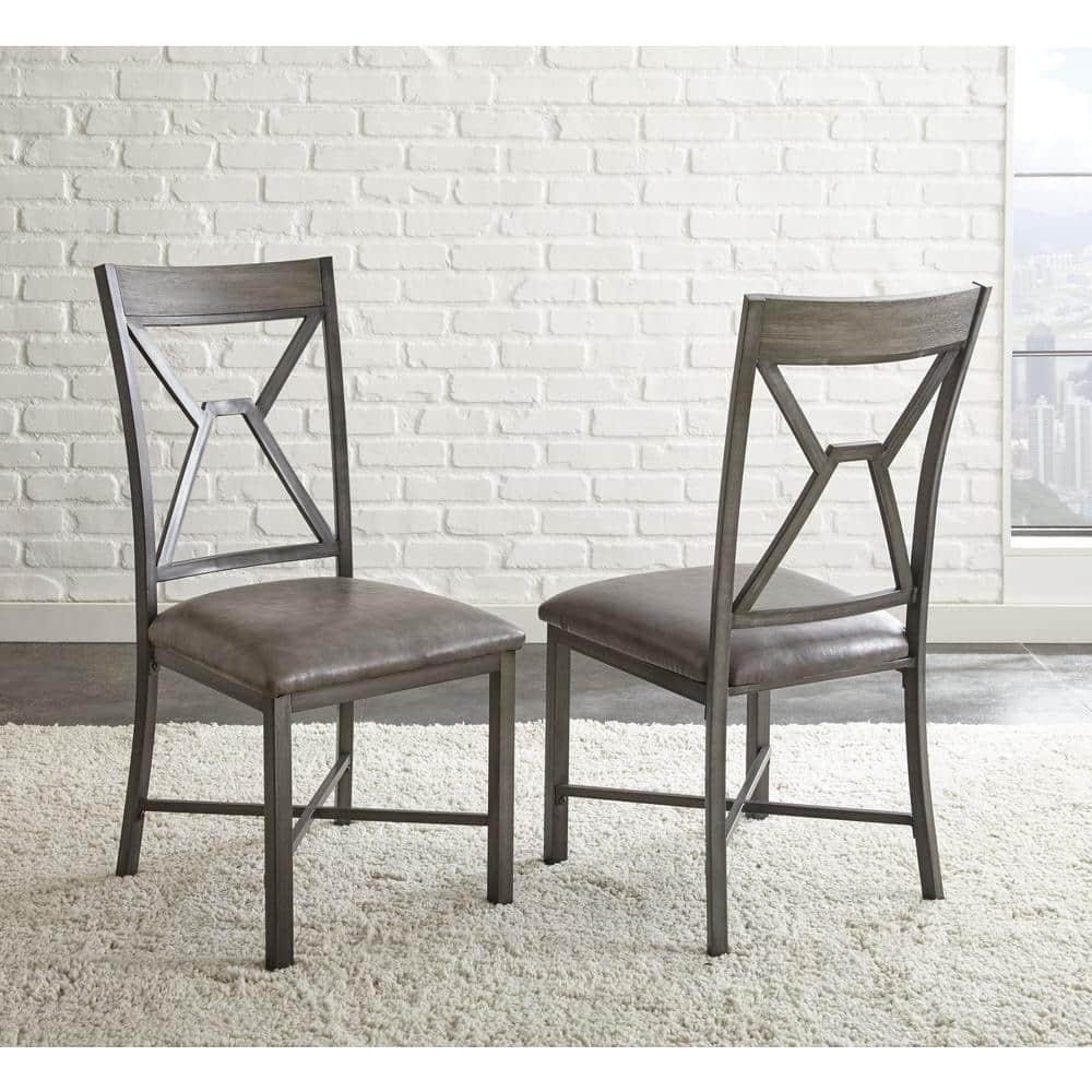 Set of 2 Alamo Side Chair Gray: Upholstered, Metal Legs, Geometric Cutouts - Steve Silver Co.
