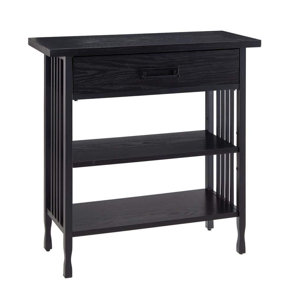 Leick Home 11261-BK Ironcraft Rustic Foyer Bookcase with Drawer Storage in Black Wash