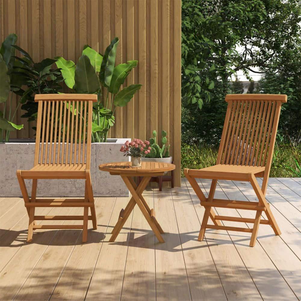 Costway 2 PCS Patio Folding Chair Indonesia Teak High Back Dining Slatted Seat Portable Outdoor