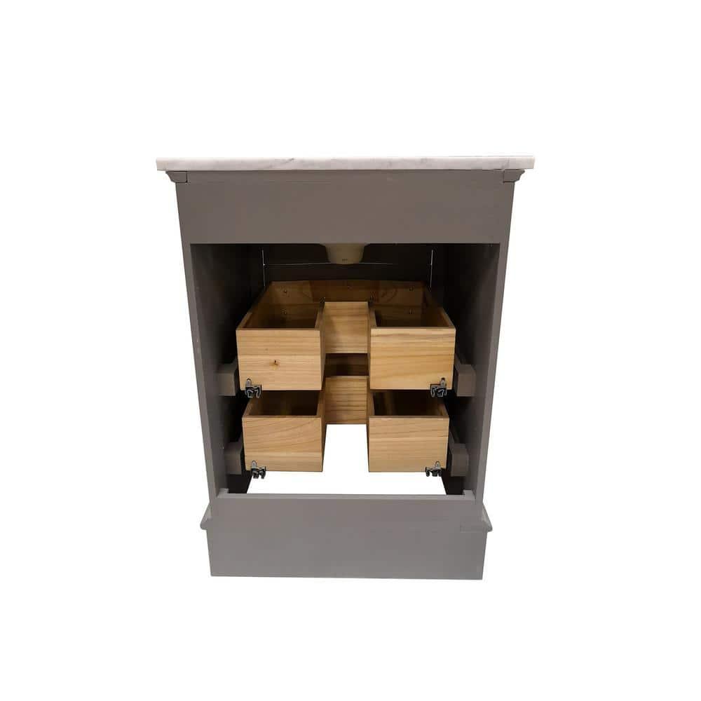 Monroe 24 in. W x 22 in. D Bath Vanity in Gray with Natural Marble Vanity Top in Carrara White with White Sink