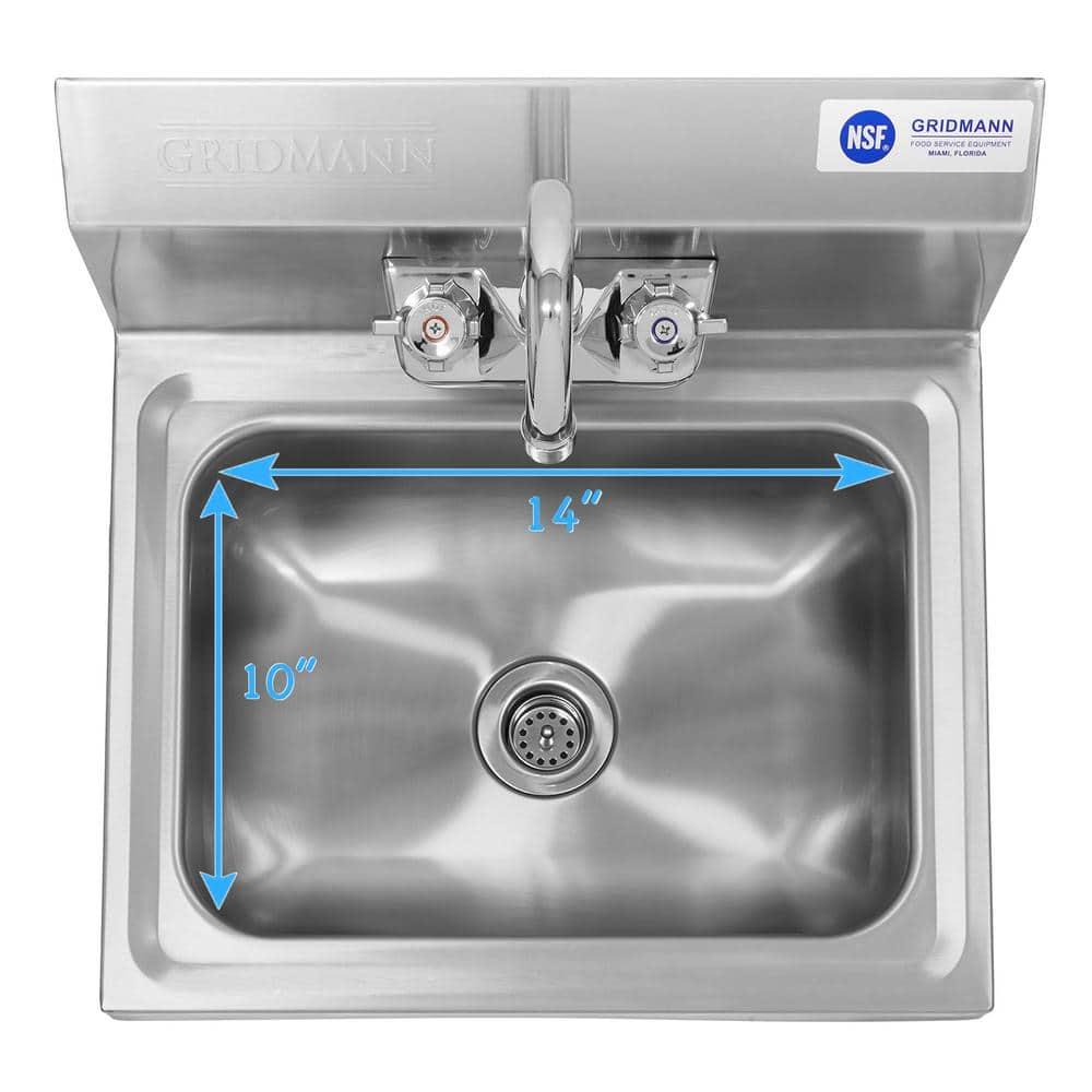 GRIDMANN Commercial NSF Stainless Steel Hand Washing Sink w/ Faucet, Wall Mount