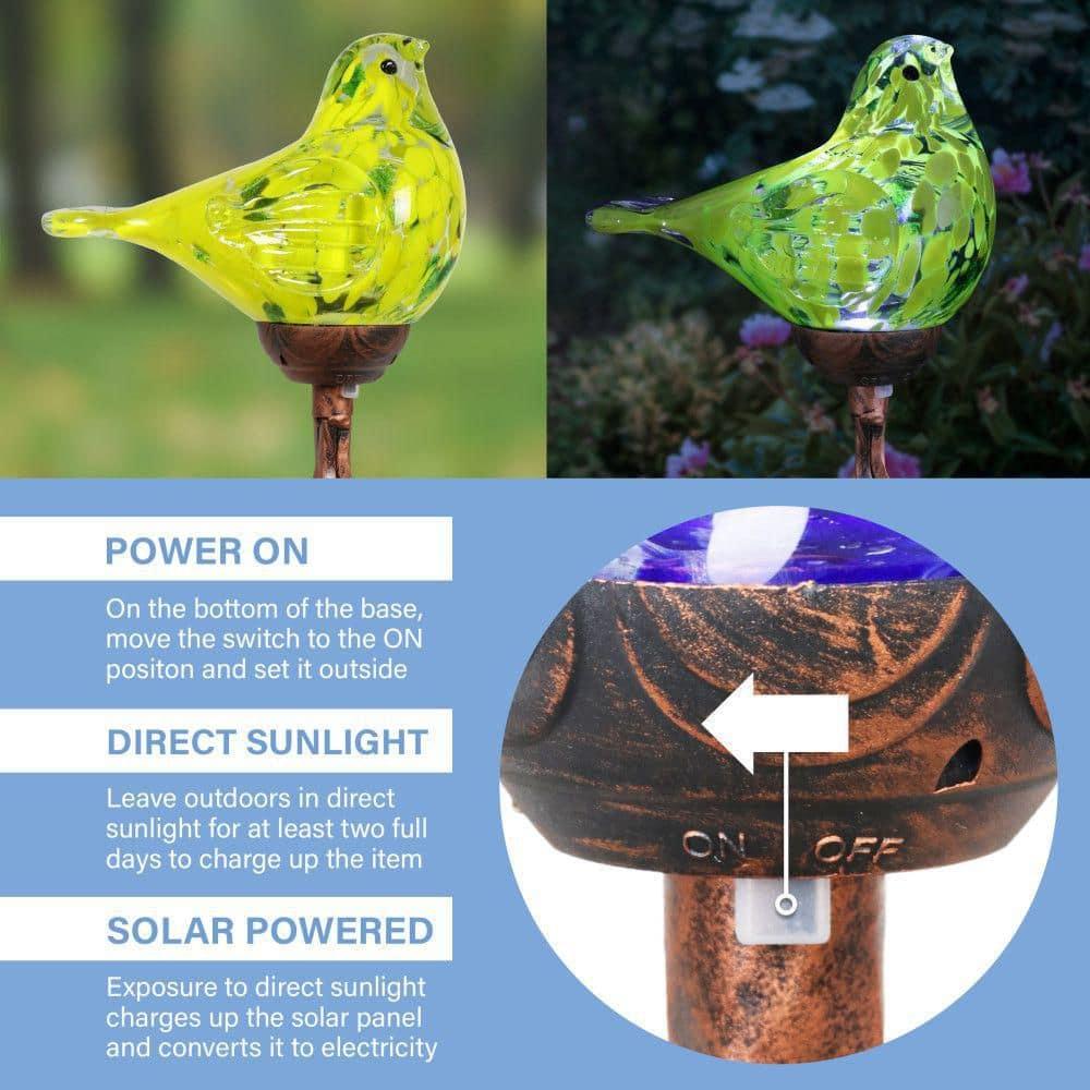 Exhart Exhart Solar Pearlized Hand Blown Glass Bird Garden Stake, 6 by 31 Inches