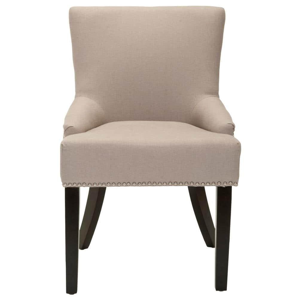 SAFAVIEH Lotus 19''H KD Side Chair Set of 2 Silver Nail Head Taupe / Espresso