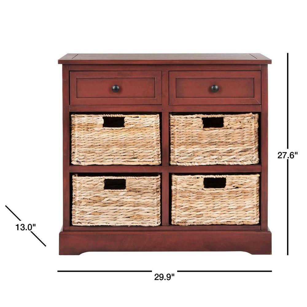 Herman Storage Unit with Wicker Baskets - Red - Safavieh.