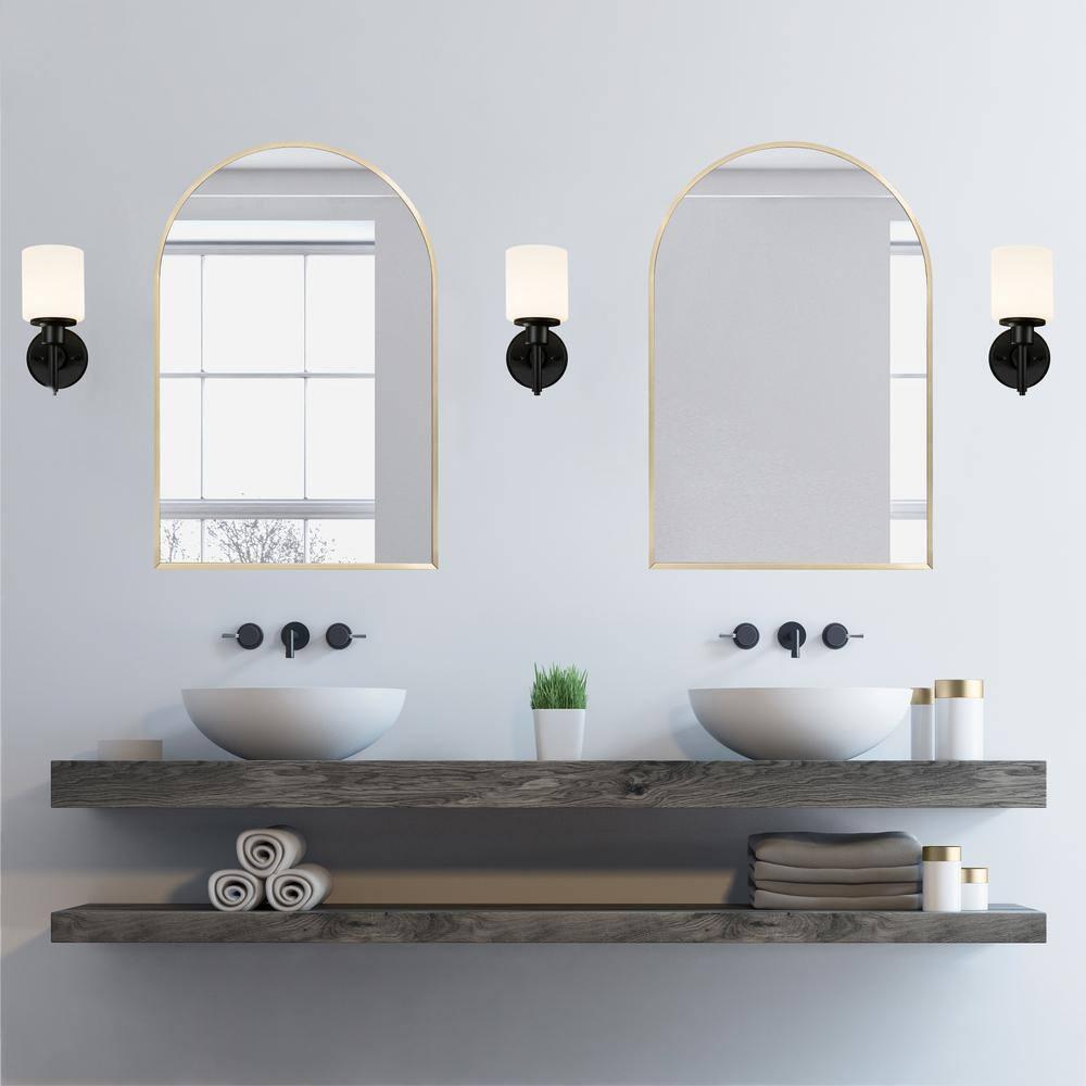 Maeve Arched Wall Accent Mirror – 36-Inch H X 24-Inch L, Modern Metal Framed – Living Room, Bedroom, Bathroom Vanity Mirror – Gold – Design House, 596726-GLD