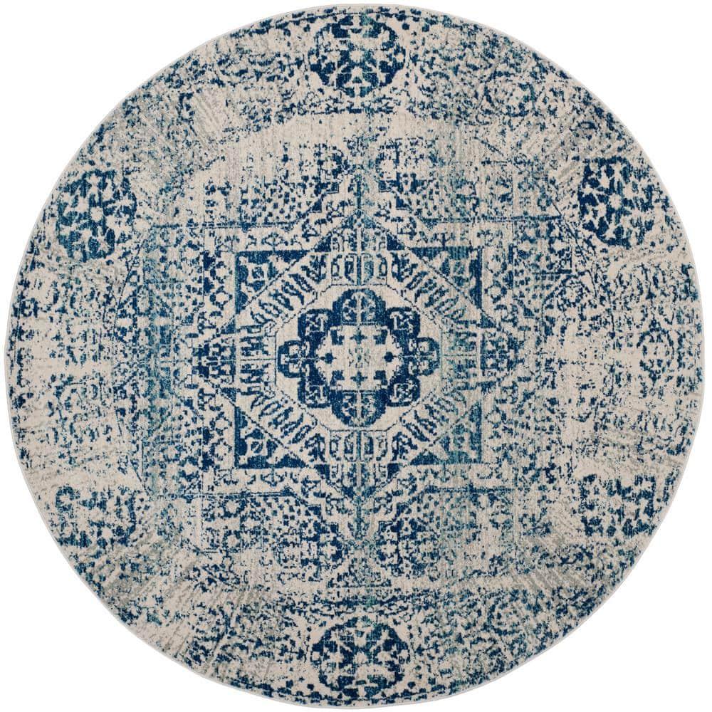 Evoke EVK260 Power Loomed Accent Rug - Ivory/Blue - 3' Round - Safavieh.