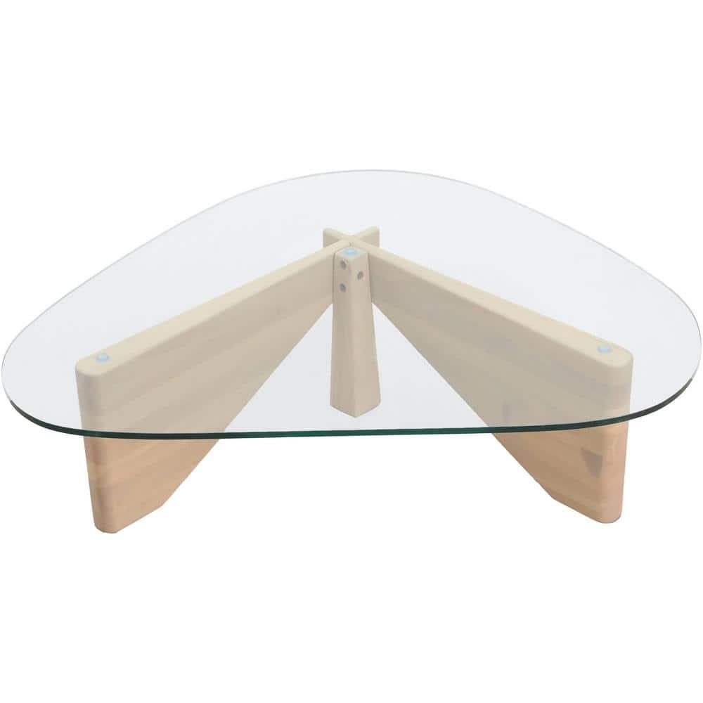 LeisureMod Imperial Collection Triangular Glass Top Coffee Table with Glossy Ash Wood Base for Home, Living Room, Office