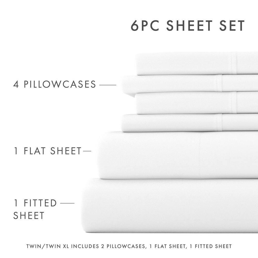 Linen Market 6 Piece Bed Sheet Set, White, King