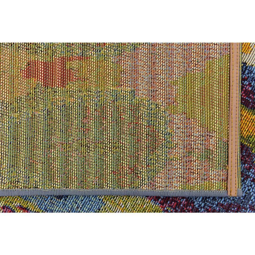 Unique Loom Outdoor Modern Collection Area Rug - Ikat (4' 1" x 6' 1" Rectangle Multi/Burgundy)