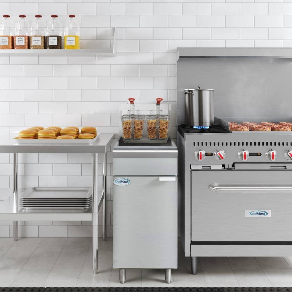 40 lb. Floor Standing Natural Gas Commercial Fryer with 90,000 BTU in Stainless-Steel, ETL Listed (KM-FDF40-NG)