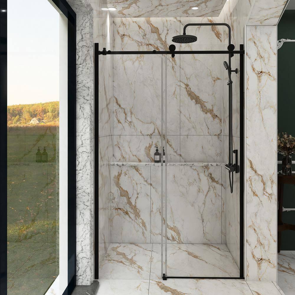 TCYO 48 In. W X 76 In. H Single Sliding Bypass Semi-Frameless Shower Door In Chrome TYLDSD07MB