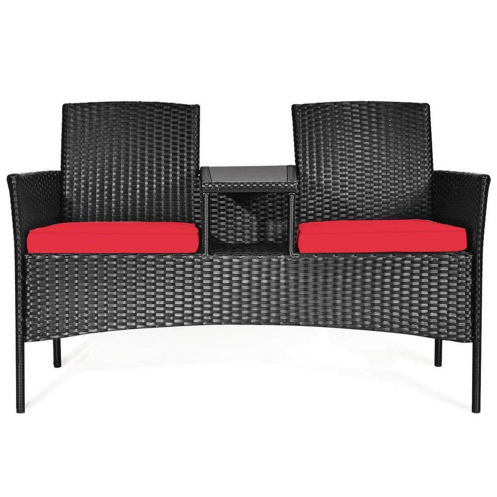 Tangkula Outdoor Rattan Furniture Wicker Patio Conversation Chair W/Cushion Red