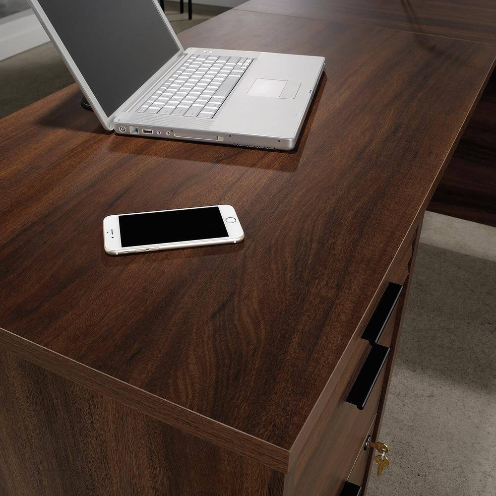 Executive Corner L-Desk in Spiced Mahogany with Filing Drawers