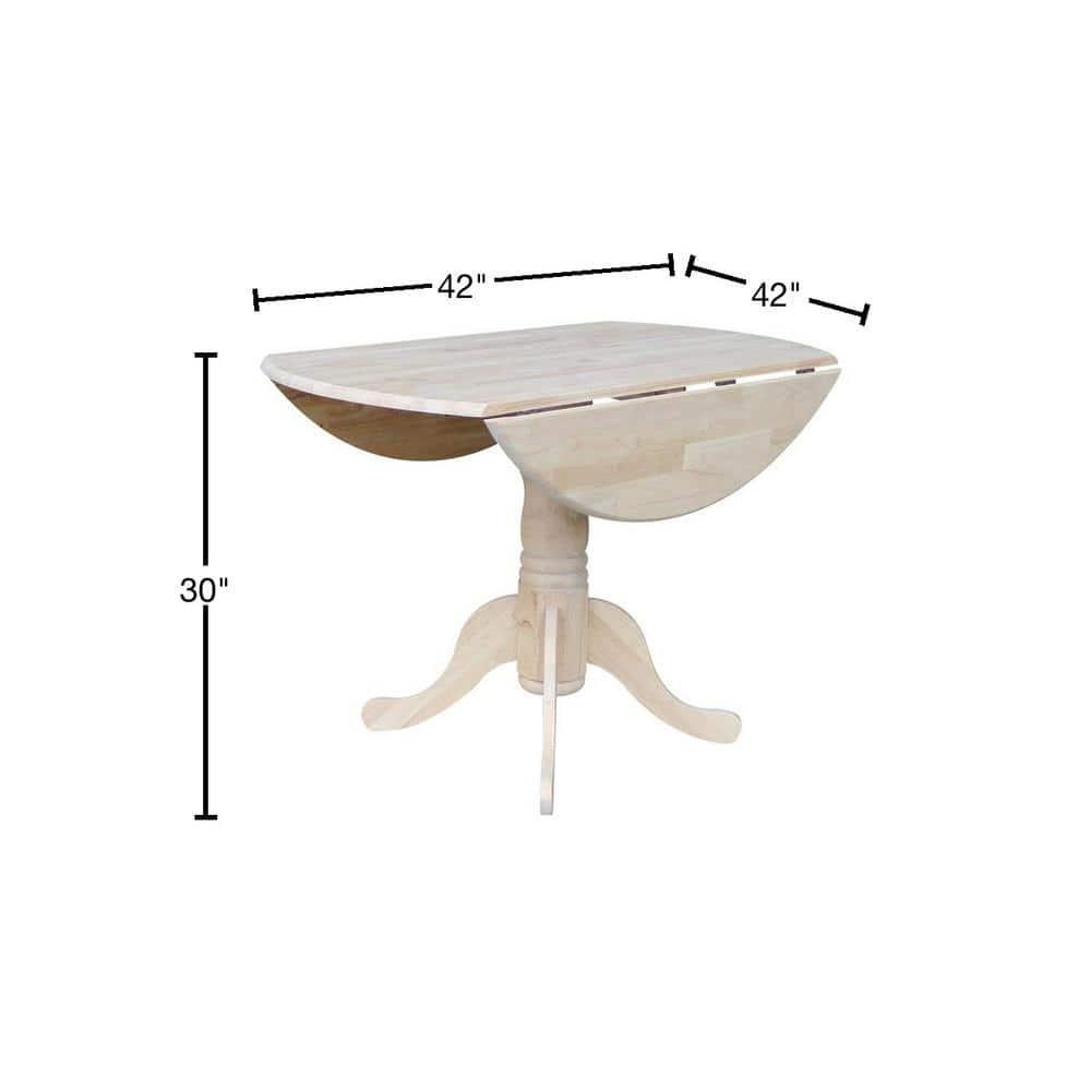 42" Mason Round Dual Dining Table Unfinished - International Concepts: Parawood, Drop Leaves