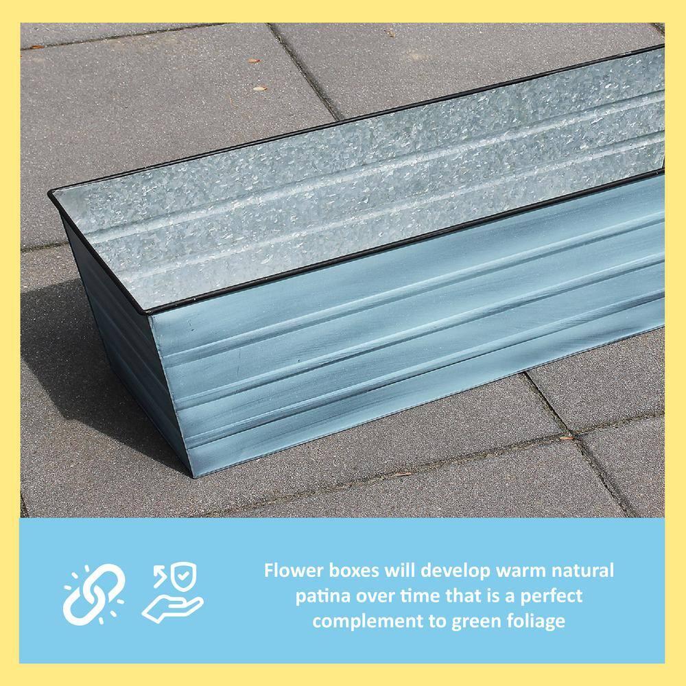 35.25" Large Galvanized Steel Flower Box Planter Nantucket Blue - ACHLA Designs: Wall-Mountable, Patina Finish, Rolled Edge