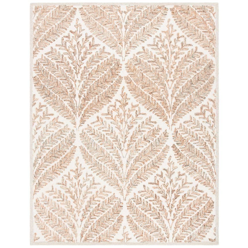SAFAVIEH Capri Proinsias Leaves Wool Area Rug, Ivory/Brown, 11' x 15'