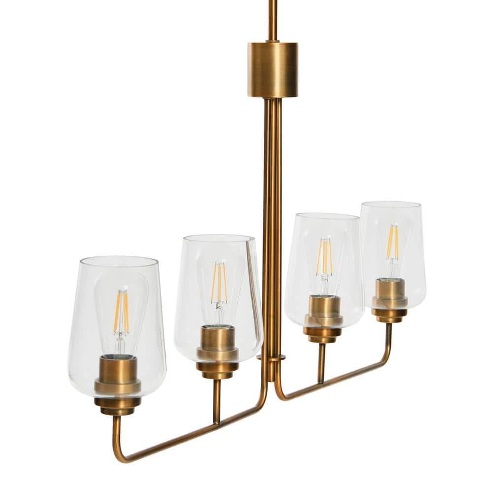 Storied Home Holden - Metal and Glass 4-Light Linear Chandelier, Brushed Bronze
