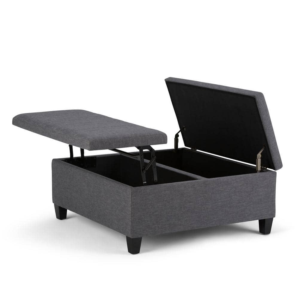 Simpli Home Ellis 36"W Upholstered Square Coffee Table Storage Ottoman with Split Lift Top