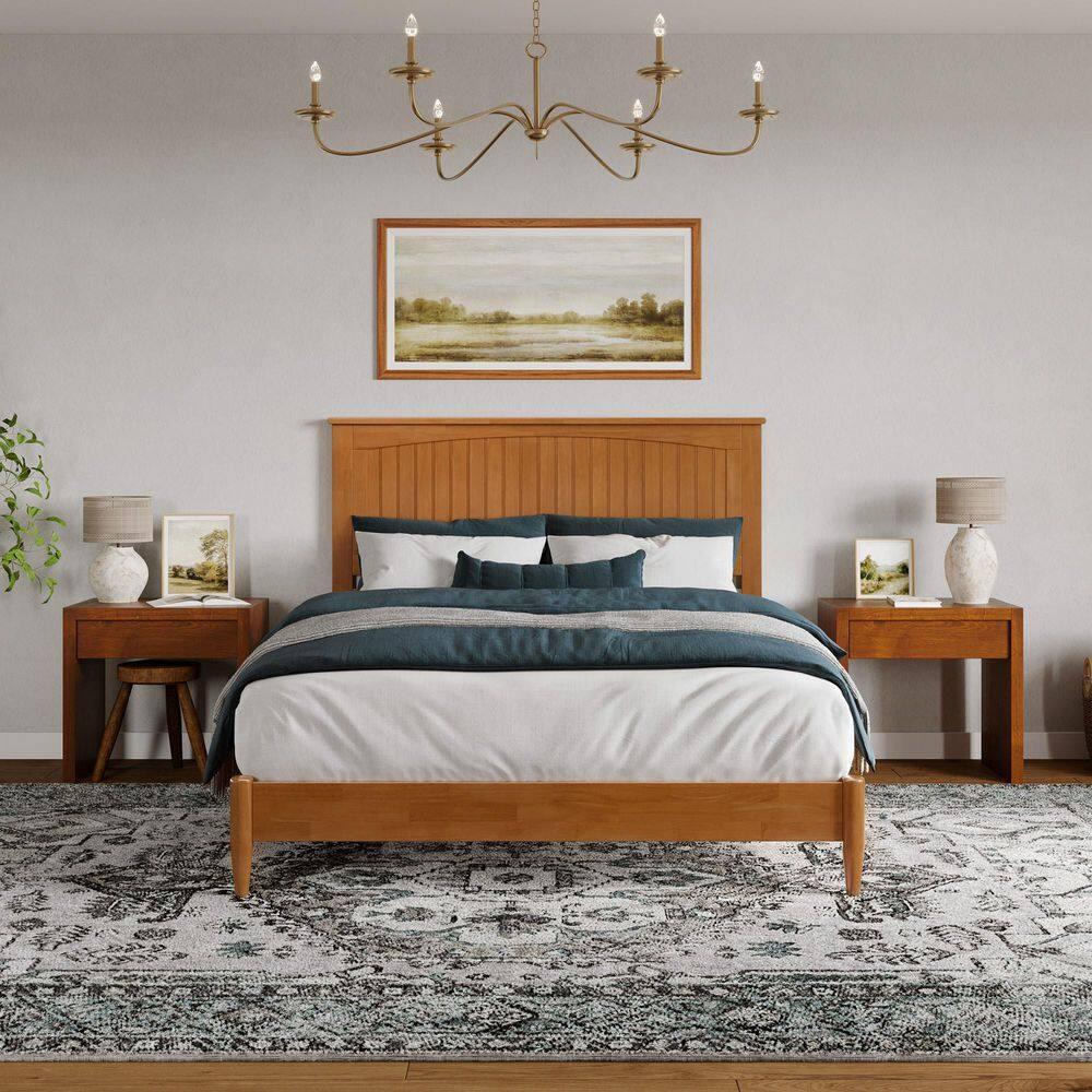 AFI Naples Queen Solid Wood Low Profile Platform Bed, Light Toffee