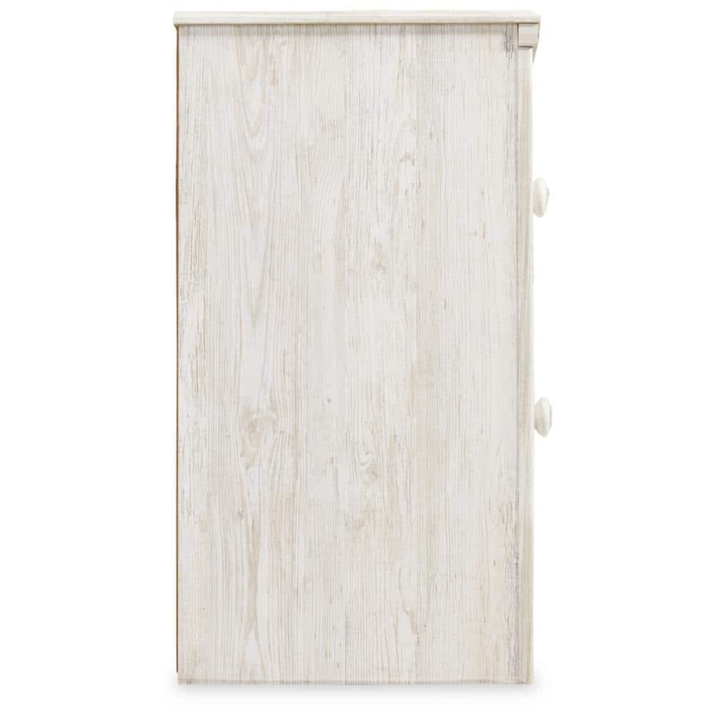 Paxberry Two Drawer Nightstand White Wash - Signature Design by Ashley: Traditional Style, USB Port, Storage Function