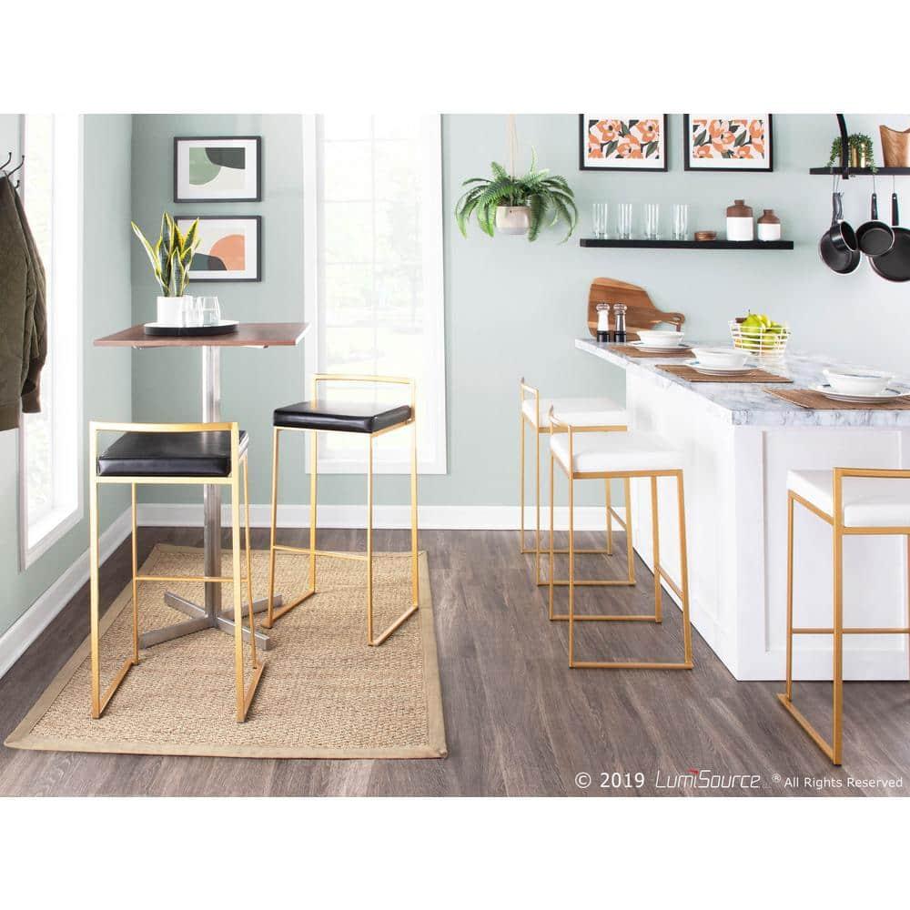 Fuji 34'' Gold Frame with Black Leather Seat Contemporary Bar Stool - Set of 2