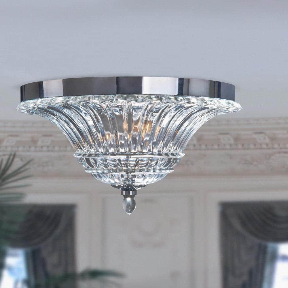 Elegant Designs 2 Light Glass Ceiling Light Glacier Petal Flushmount, Chrome