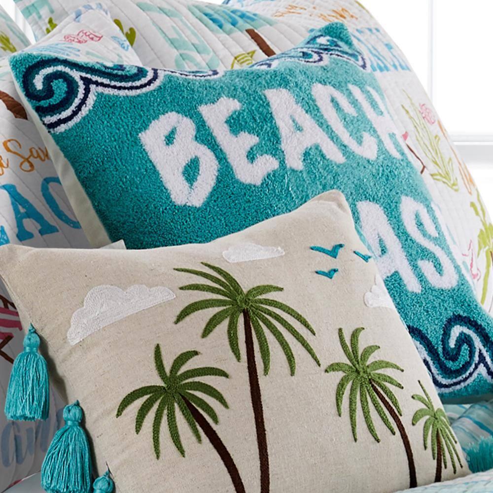 Homthreads - Beach Days - Decorative Pillow (18x18n.) - Beach - Teal Navy White - Feather Filled