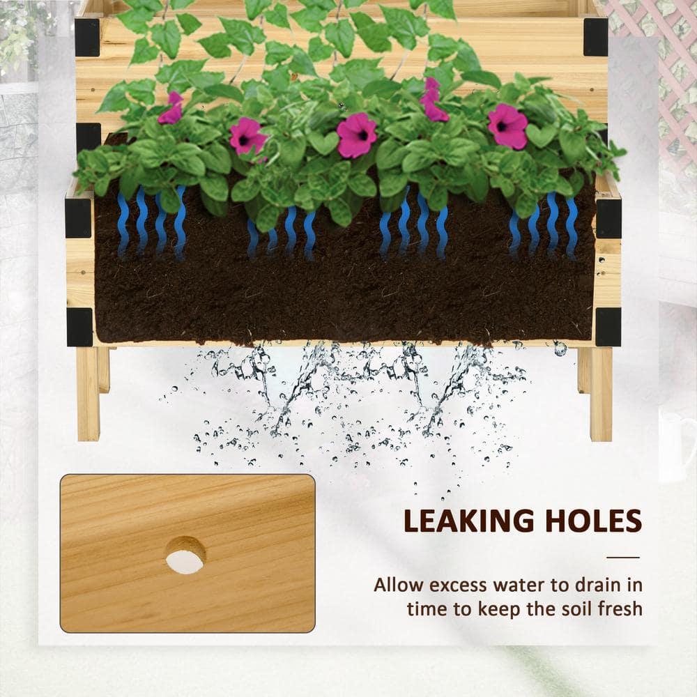 Outsunny 2 Tier Trellis Planter, Wooden Vegetable Garden Bed with Metal Corners for Vegetables, Flowers, Herbs, Natural