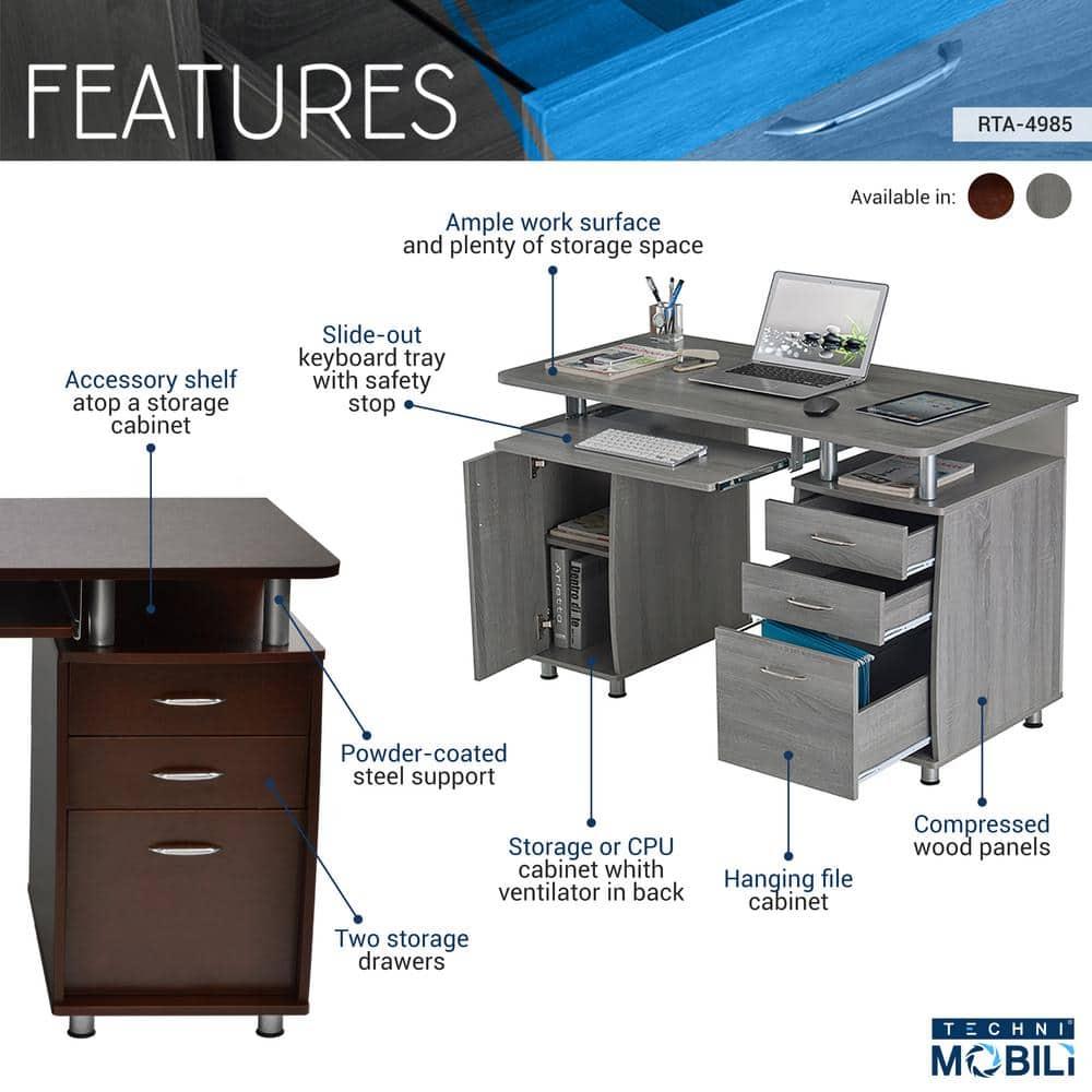 Complete Workstation Computer Desk with Storage, Keyboard Tray - Techni Mobili