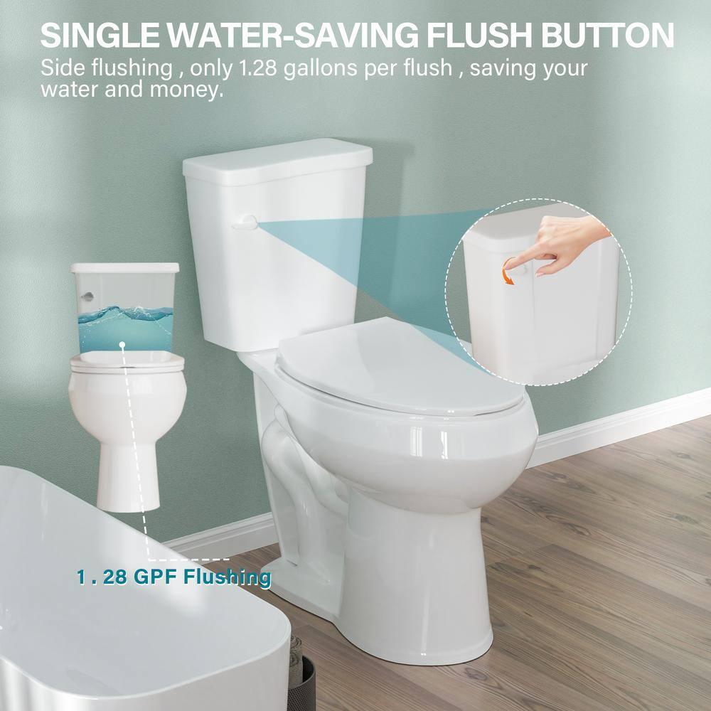 19 in. 2-Piece Toilet 1.1/1.6 GPF Dual Flush Round White Toilet ADA Height with Soft-Close Seat