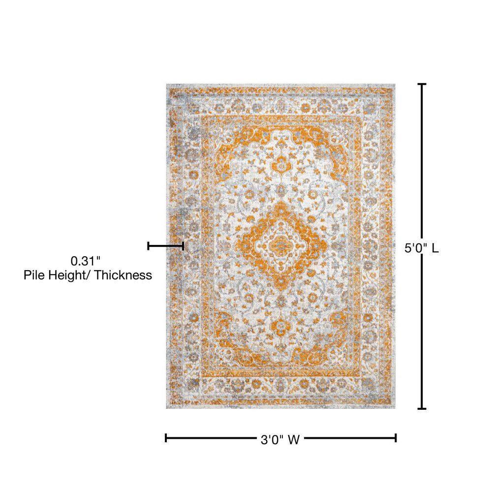 3'x5' Indhira Ornate Medallion Persian Area Rug, Orange/Cream - JONATHAN Y