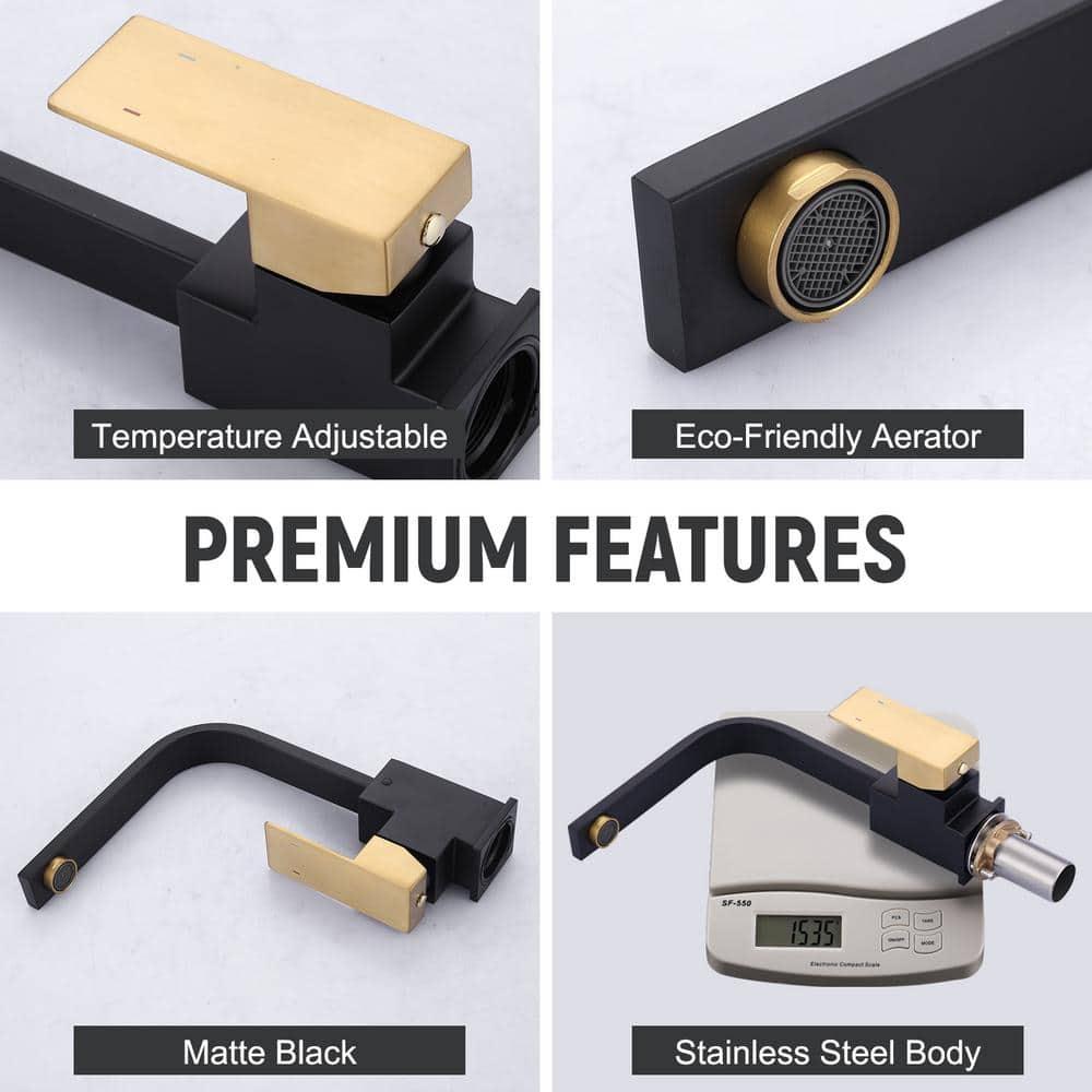 Modern Single Handle Bar Faucet with Water Supply Line in Black and Gold