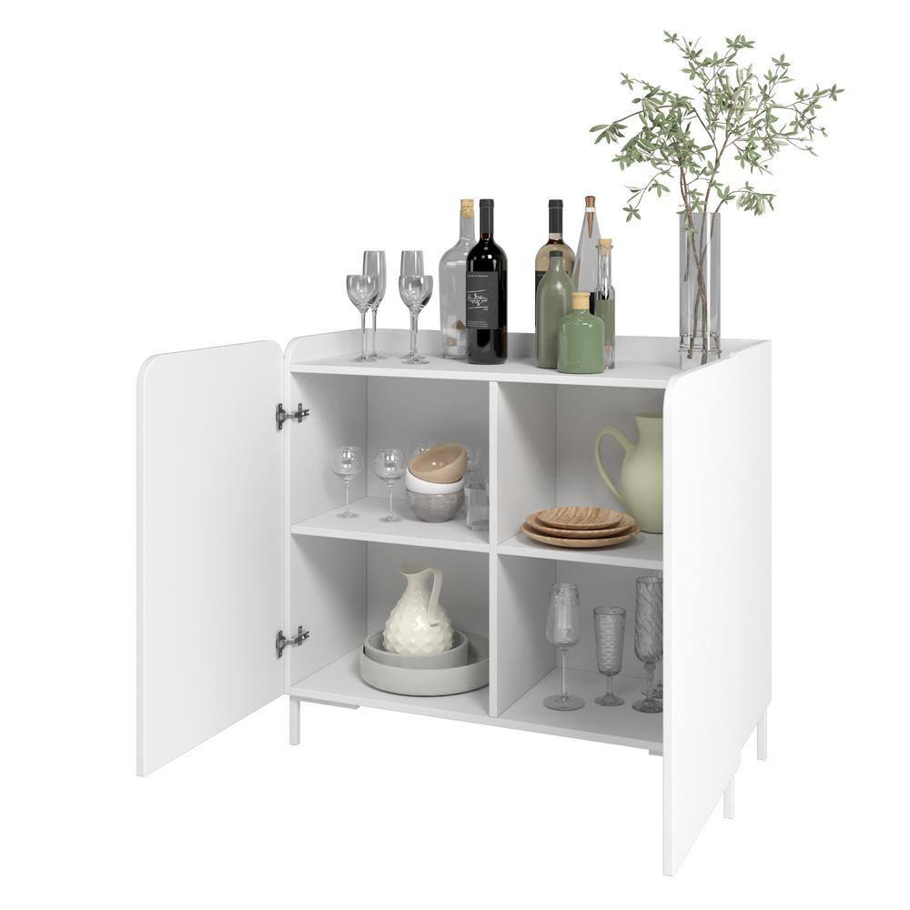 Manhattan Comfort Bogardus Mid - Century Modern 4 Shelf Accent Cabinet White: Painted Particle Board, Fixed Shelves, Anti-Tip Hardware