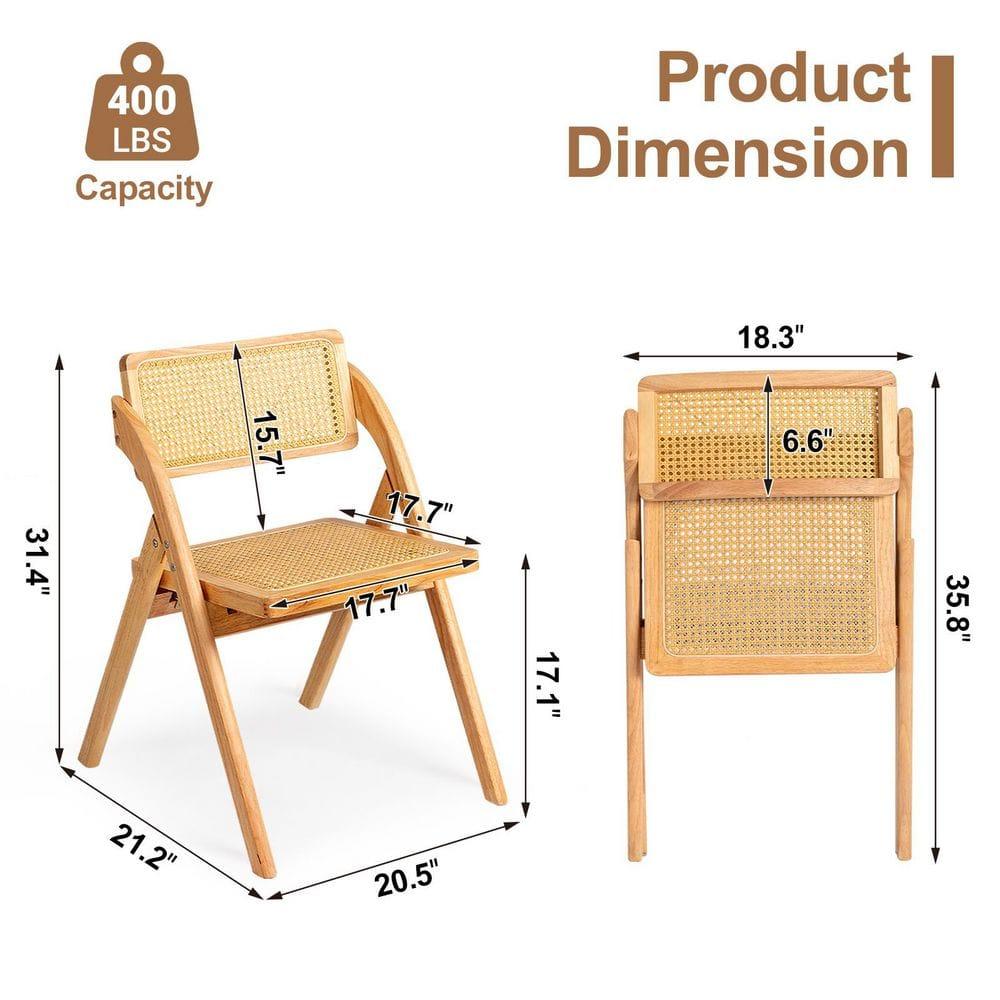 Karl home Wooden Rattan Folding Chairs 2 Pack, Portable Folding Chairs for Indoor, Ideal for Kitchen Dining Room, Office Wedding, Party, Picnic, Natural