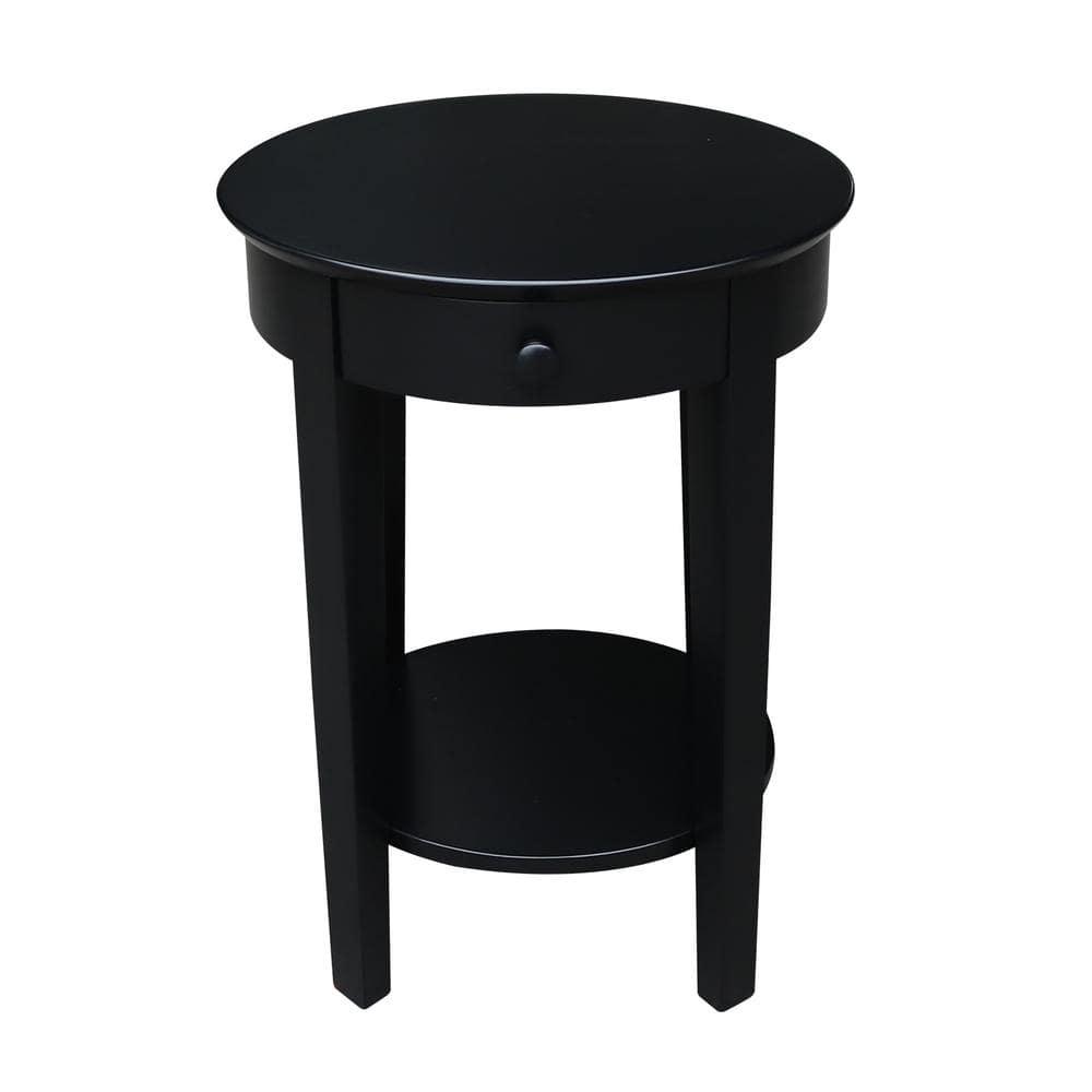 International Concepts Phillips Accent Table with Drawer Black: Solid Parawood, Mid-Century Modern, Square Shape