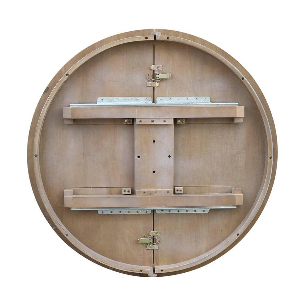 36" Magnolia Round Top Dining Table with 12" Leaf Washed Gray Taupe - International Concepts: Hardwood Pedestal Base, Seats 4