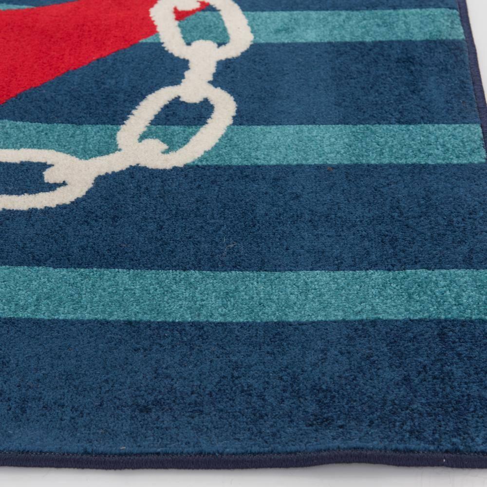 Sapphire & Coral Anchored Stripes 114"x79" Synthetic Area Rug