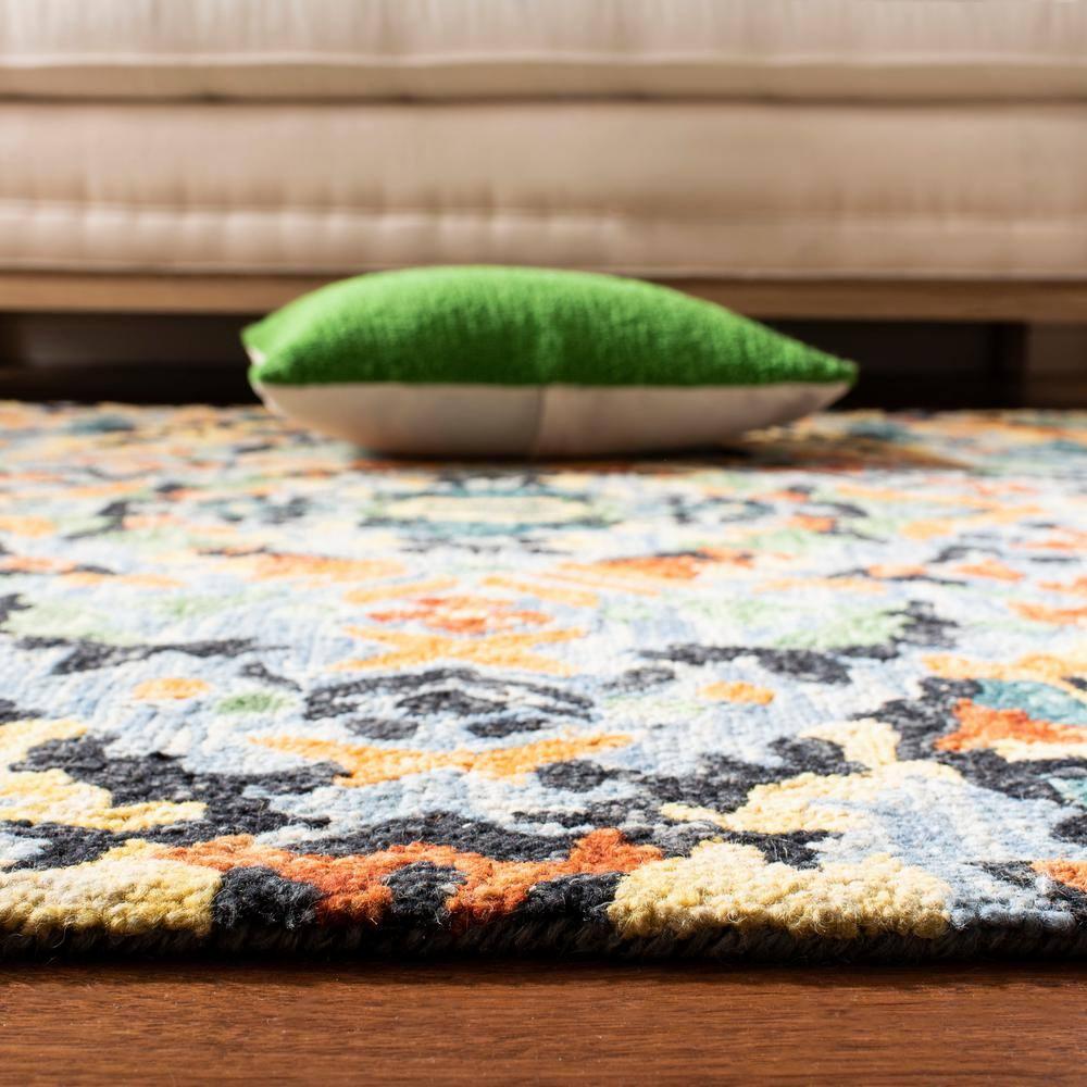 SAFAVIEH Blossom Everitt Floral Wool Fringed Area Rug, Blue/Multi, 8' x 8' Round